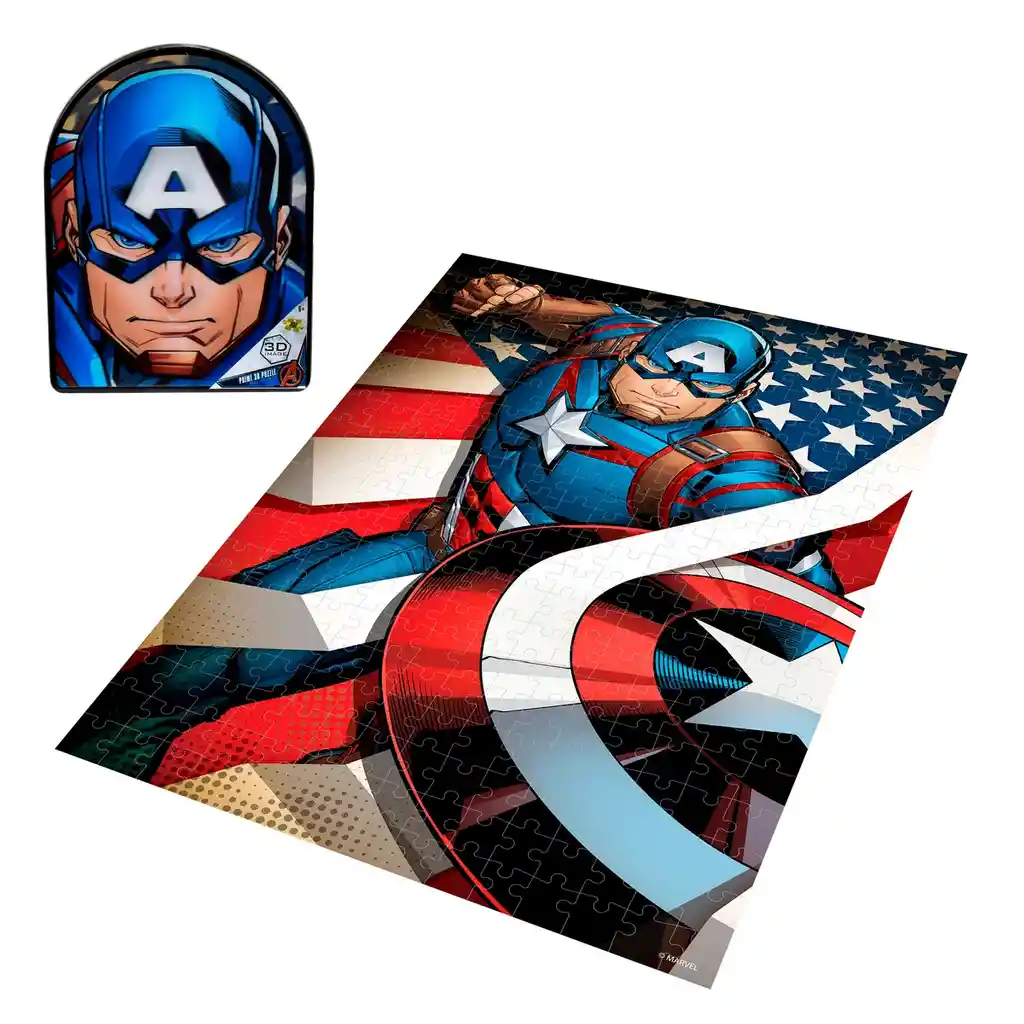 Puzzle 3d De 300 Piezas En Lata Con Forma - Capitan America