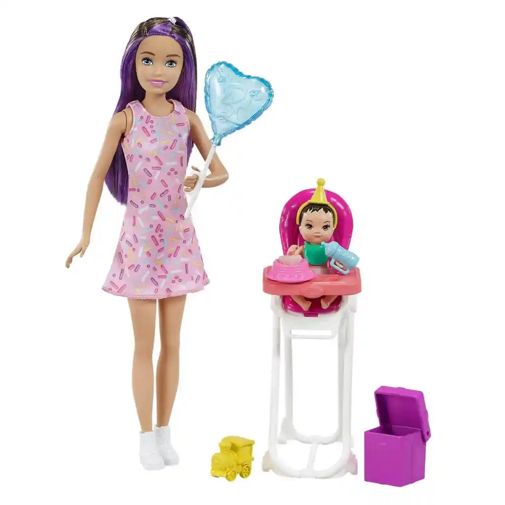 Sets De Barbie Skipper Niñera - Pelo Castaño Con Violeta