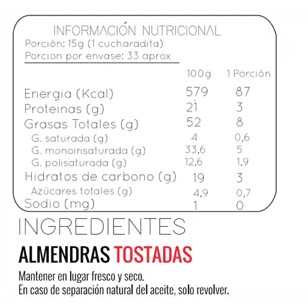 Mantequilla De Almendras 100%