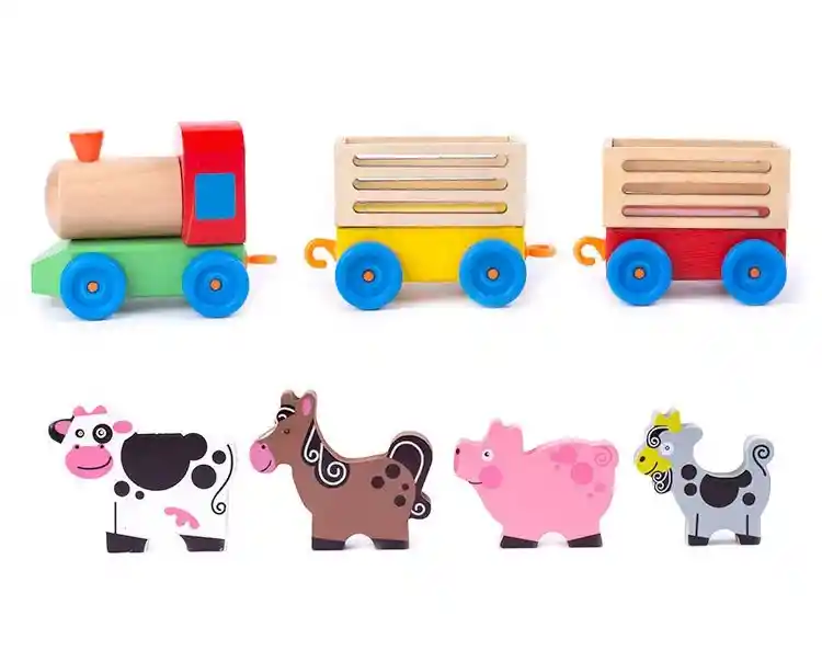 Tren Juguete De Madera Didactico Granja Y Animales Educativo