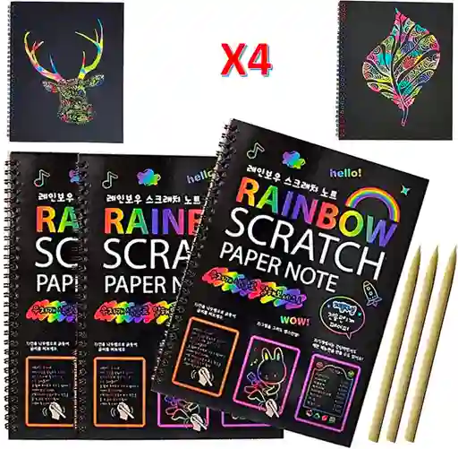 Libreta Raspable Scratch Arte Rascar Y Raspar Pack 4 Unid