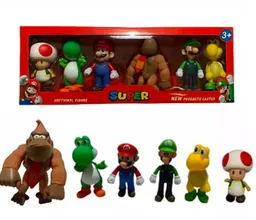 Set De 6 Figuras Super Mario Bros 13 Cm En Caja