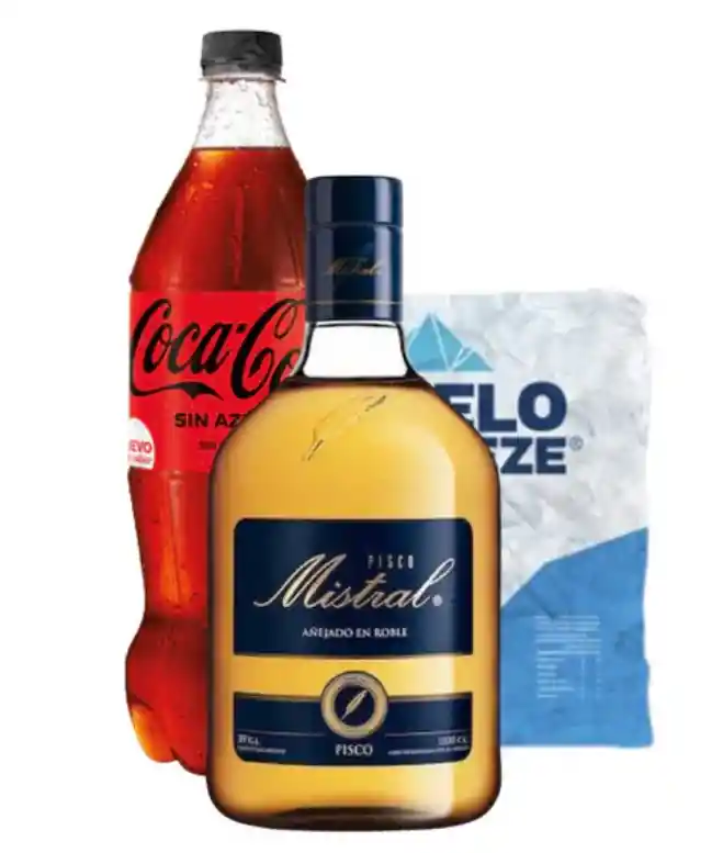 Promo Pisco Mistral 35 ° 750cc+ Hielo + Bebida 3lt