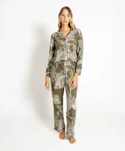 Pijama Mujer Largo Palmeras M Verde Musgo