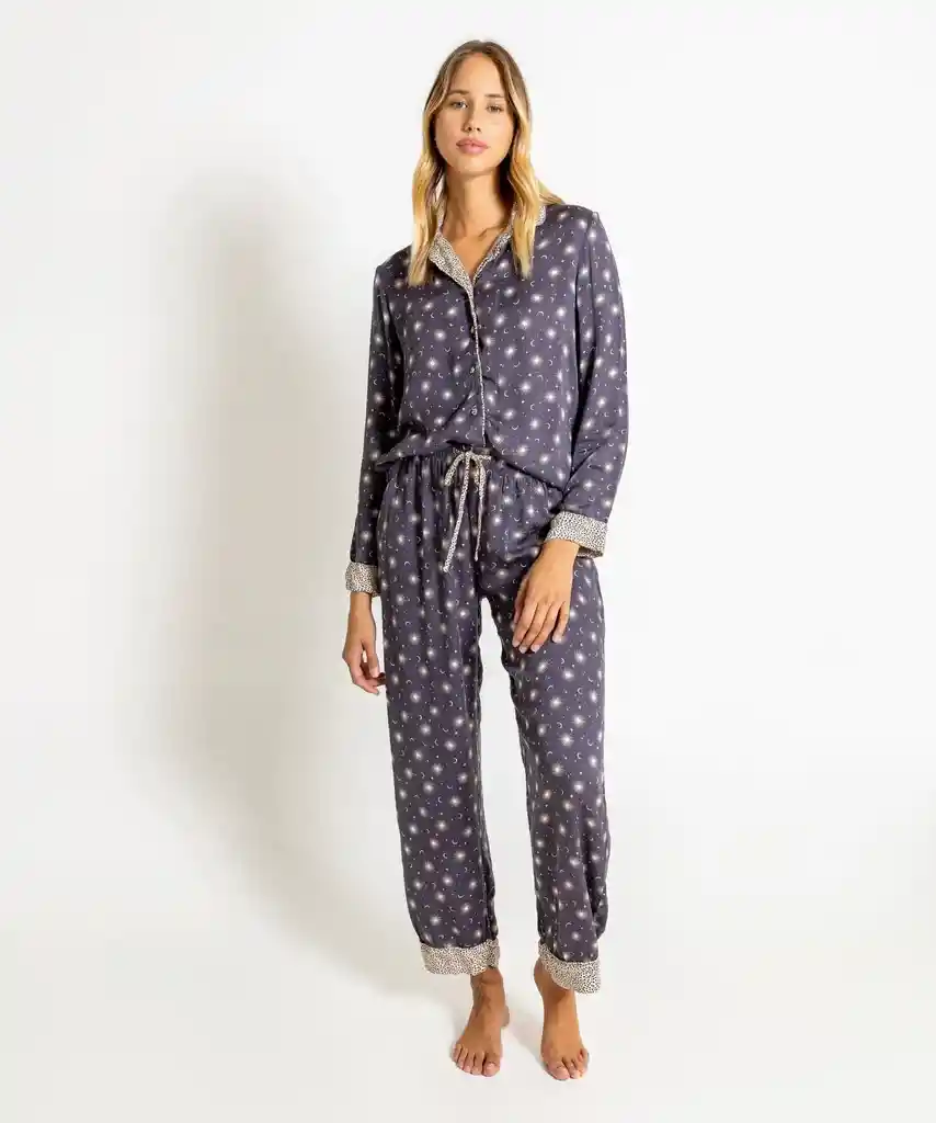 Pijama Mujer Largo Soles M Gris
