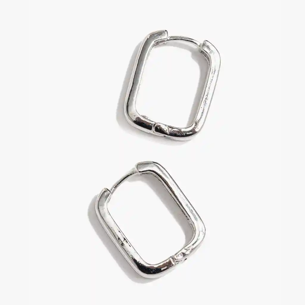 Aros Mujer Argollas Rectangulares Plateado