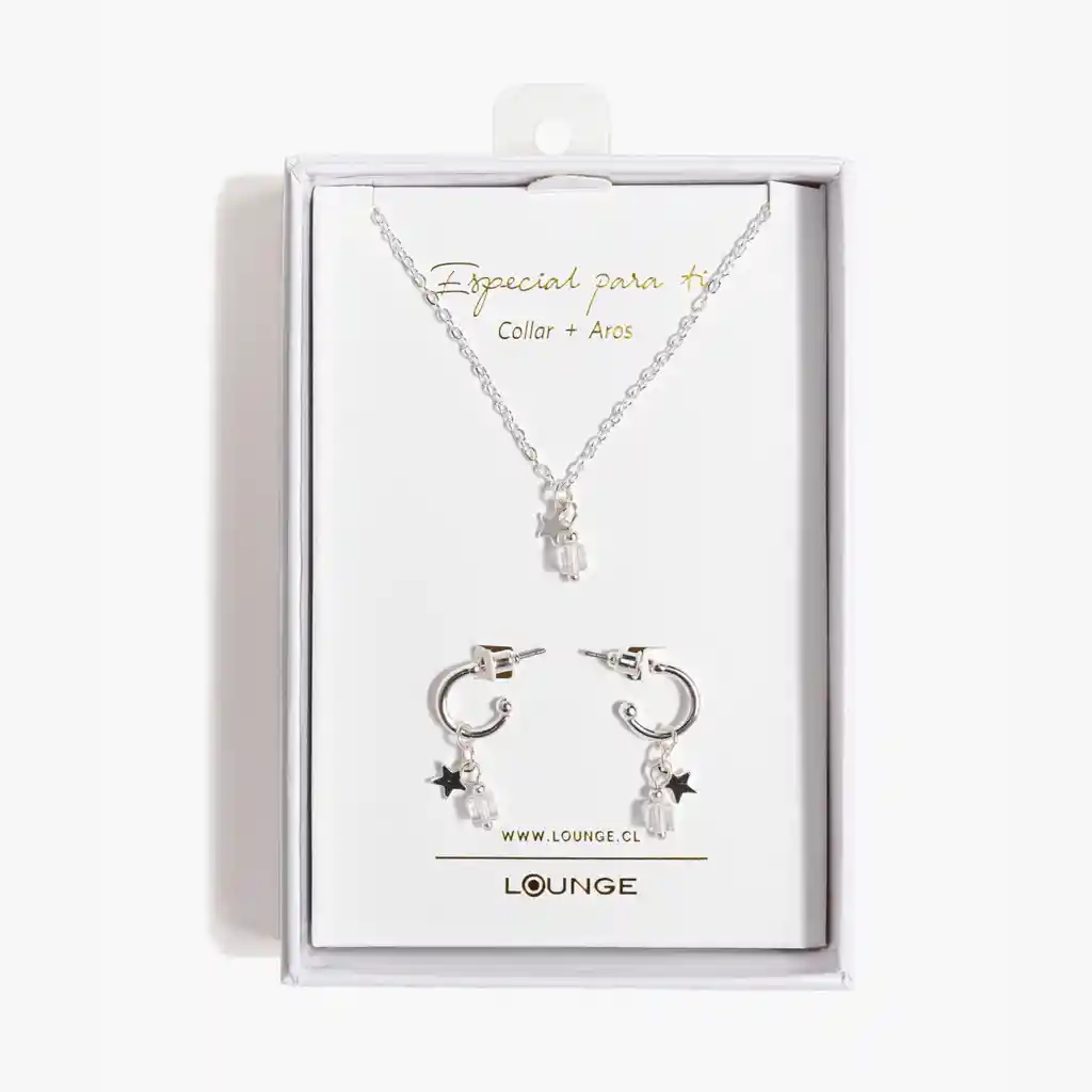 Set Collar Y Aros Mujer Con Estrella Plateado