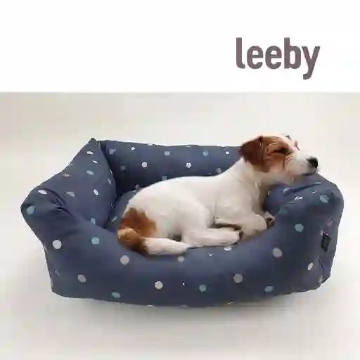 Leeby Cama Desfundable Azul Con Diseño De Puntos Para Perros