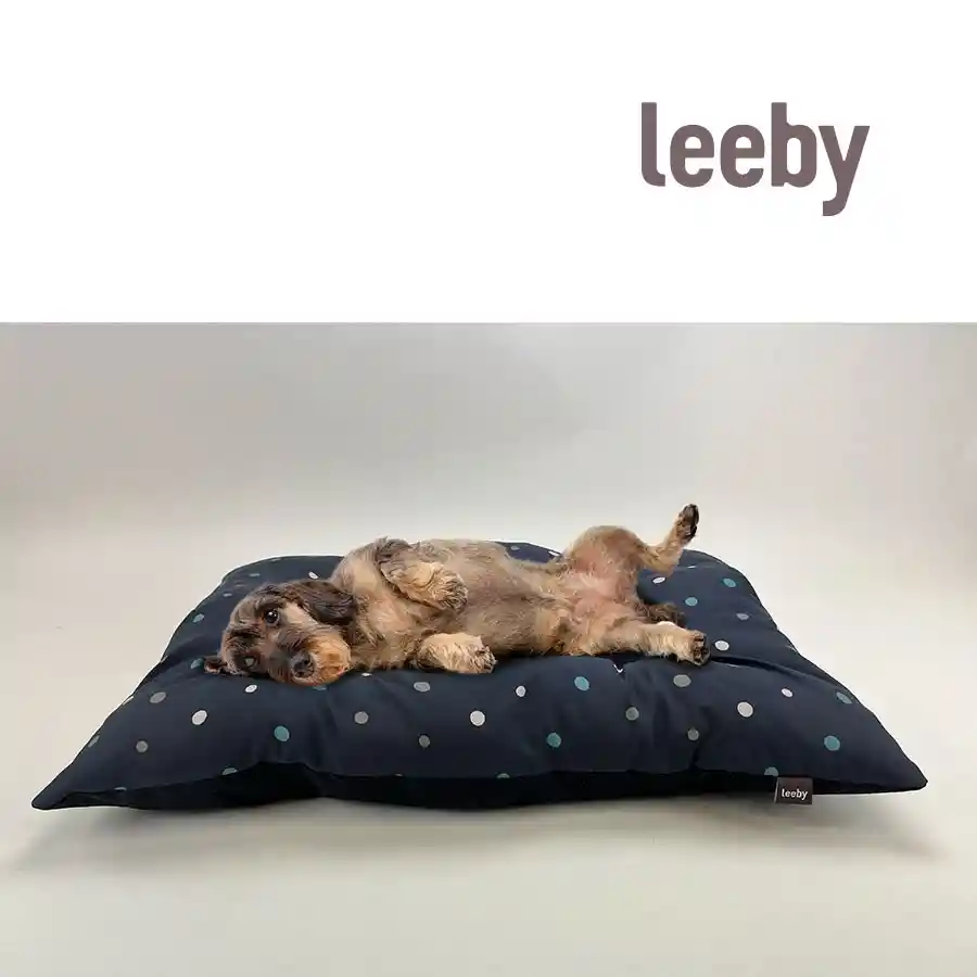 Leeby Cojín Acolchado Azul Con Diseño De Puntos Para Perros