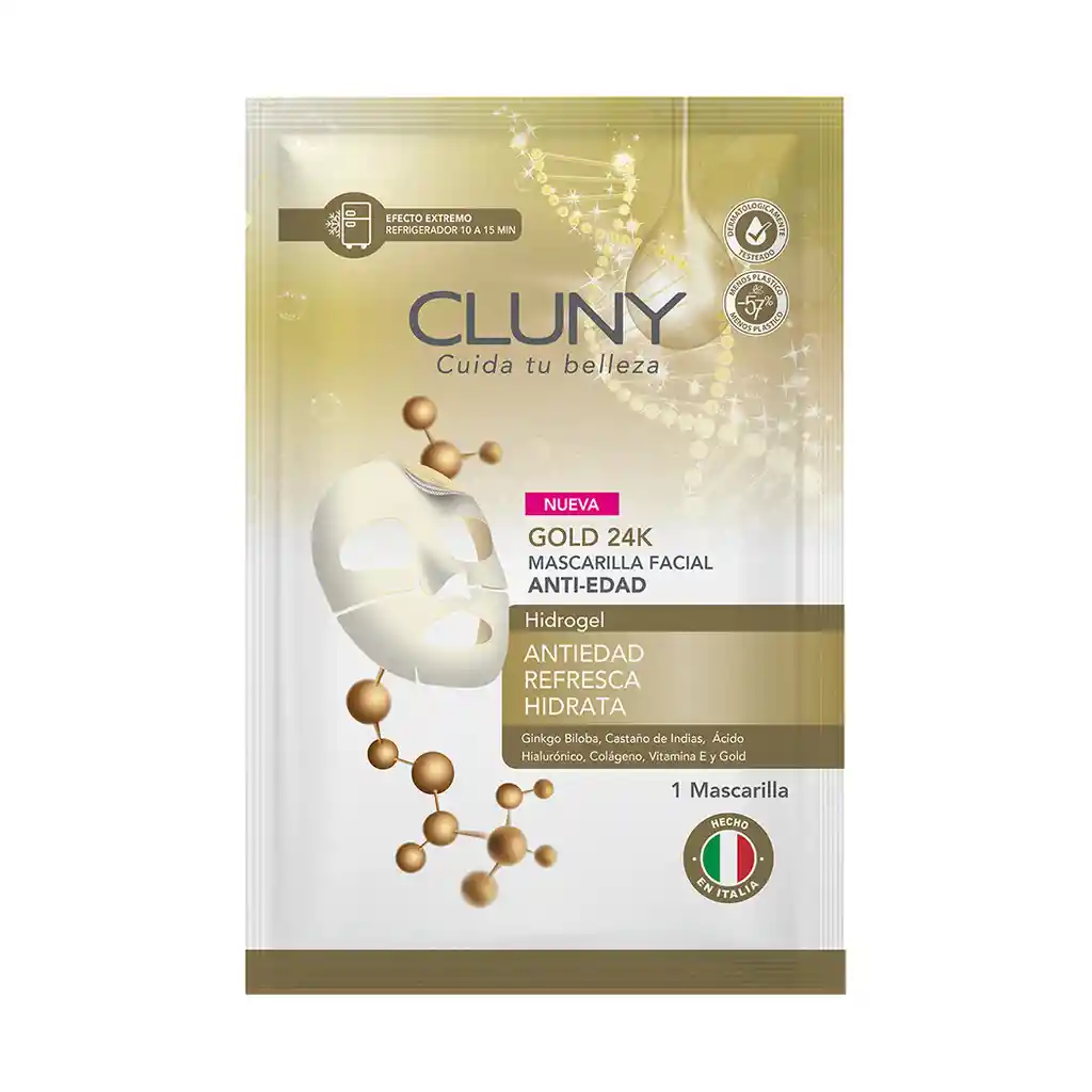 Mascarilla Facial Antiedad Cluny Hydrogel Face Mask Gold 24k