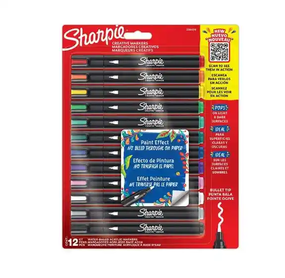 Set 12 Marcadores Creativos Sharpie Acrylic Punta Bala