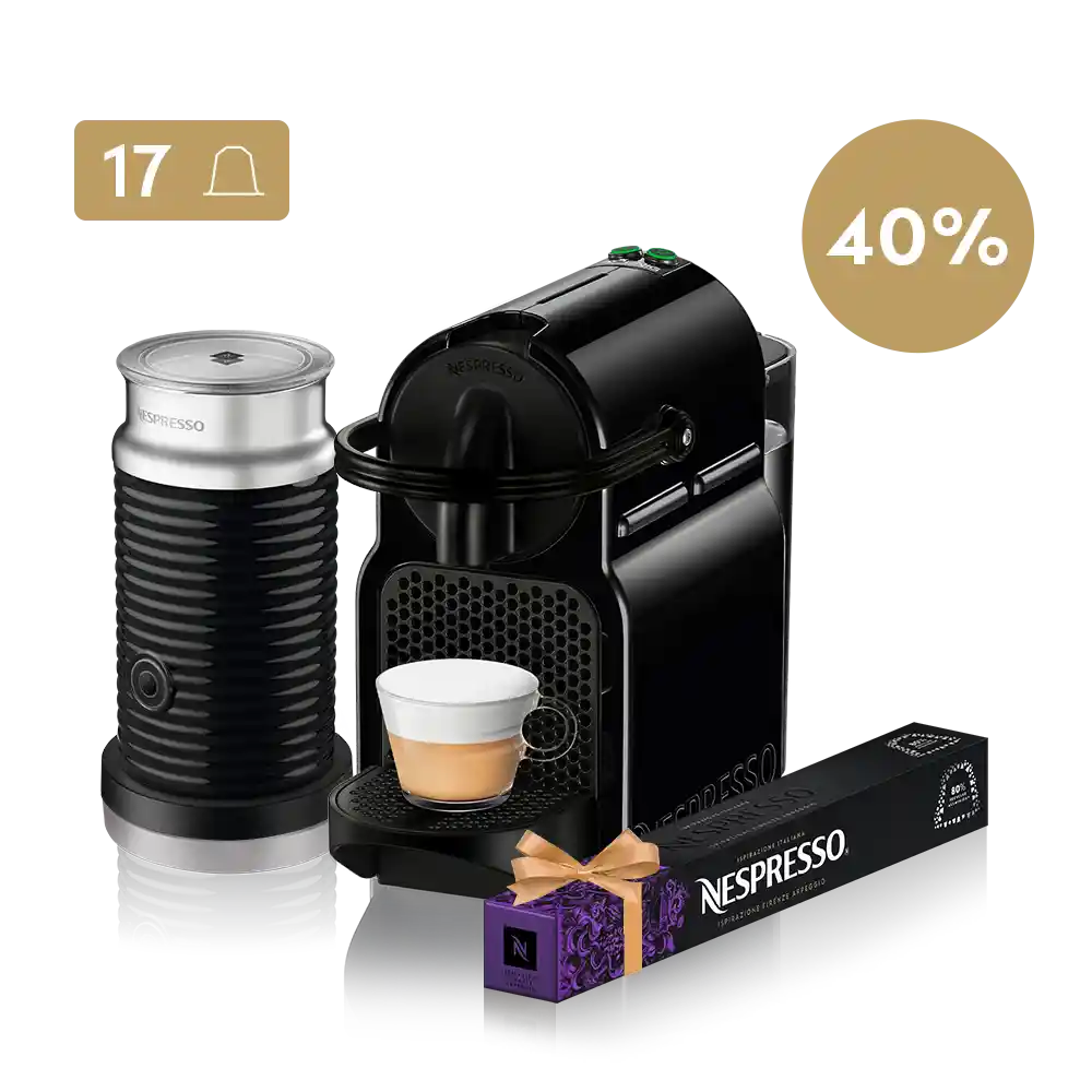 Inissia Negra 40% Off + 17 Cápsulas + Aeroccino