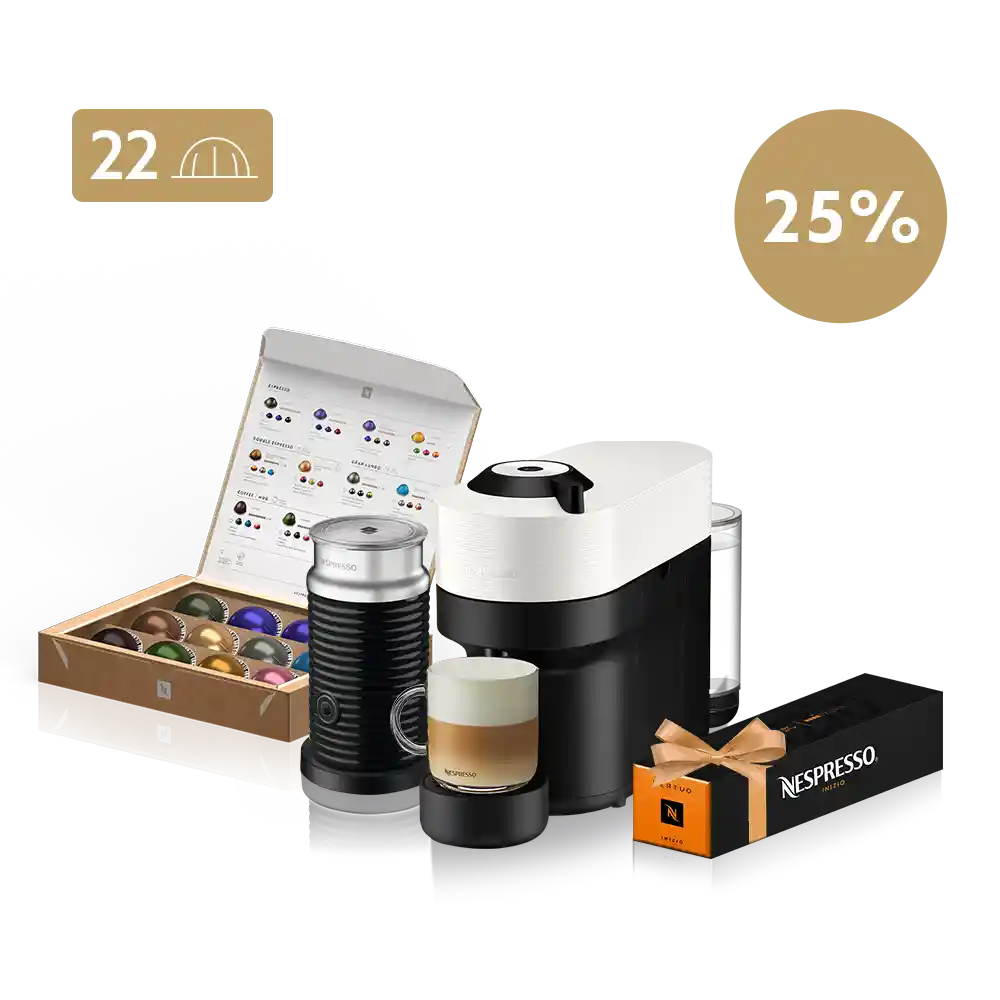 Vertuo Pop Blanca 25% Off + 22 Cápsulas + Aeroccino