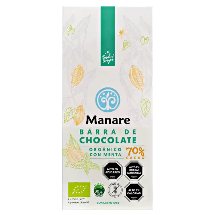 Barra Chocolate 70% Cacao Con Menta 100gr