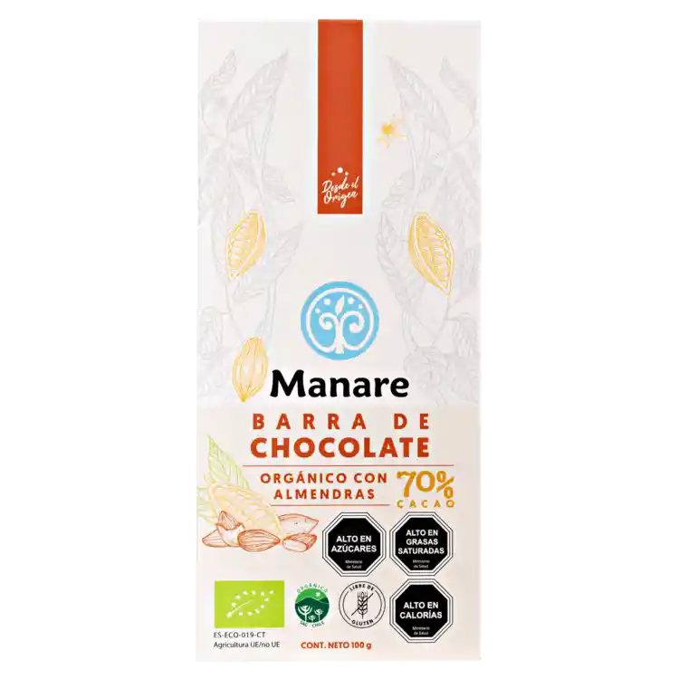 Barra Chocolate 70% Cacao Con Almendras 100gr