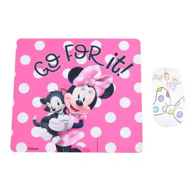 Kit Mouse Inalámbrico + Mouse Pad Minnie Rosado