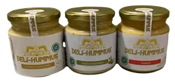 Hummus Tradicional 250 Grs., Hummus Con Aceitunas Negras 250 Grs., Hummus Con Merkén 250 Grs.