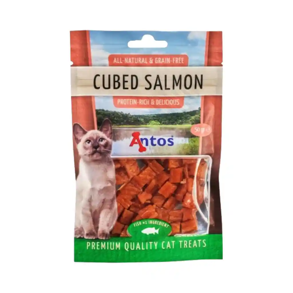 Antos, Snack Para Gatos Libre De Granos, Cubos De Salmón (50 Gr)