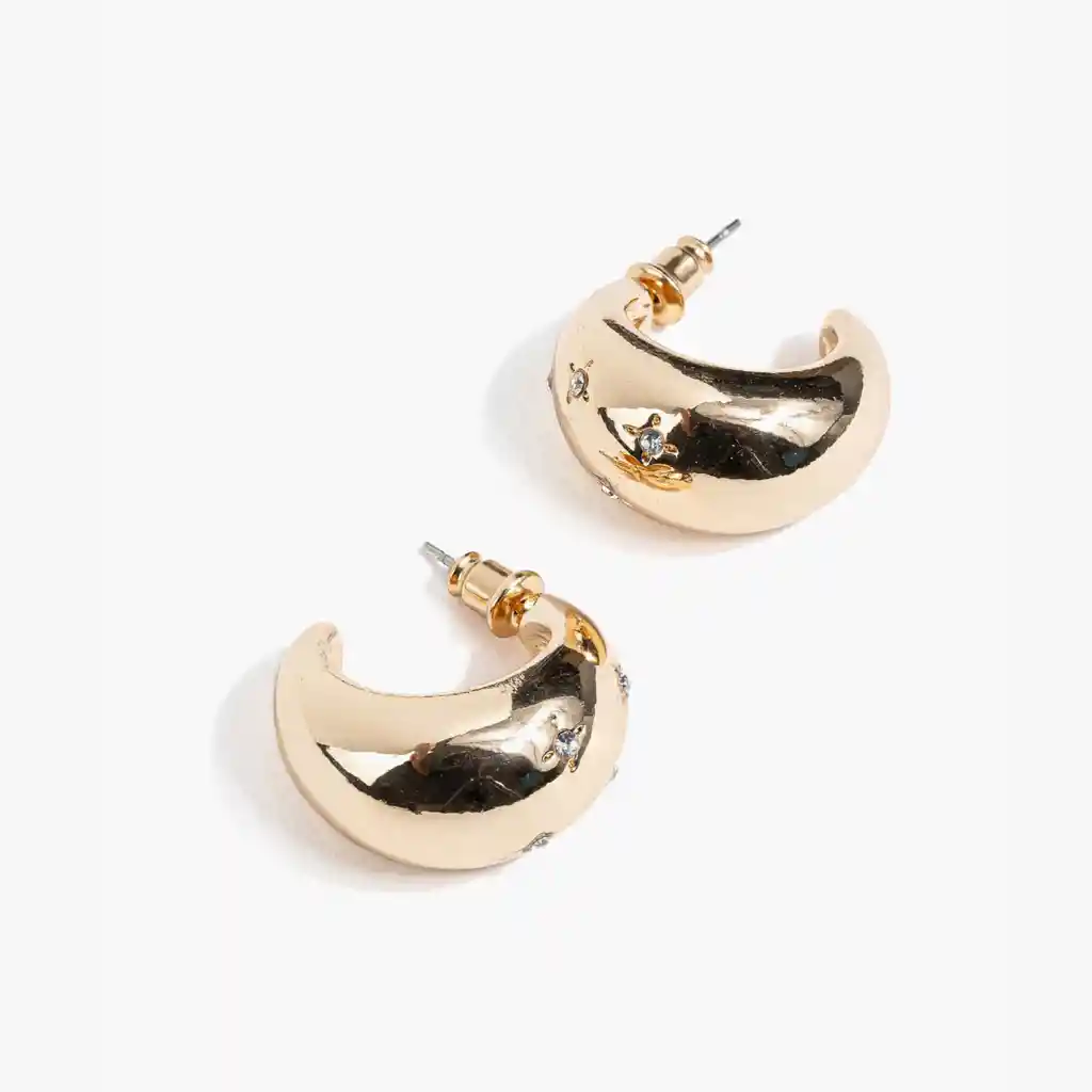 Aros Mujer Strass Incrustados Dorado