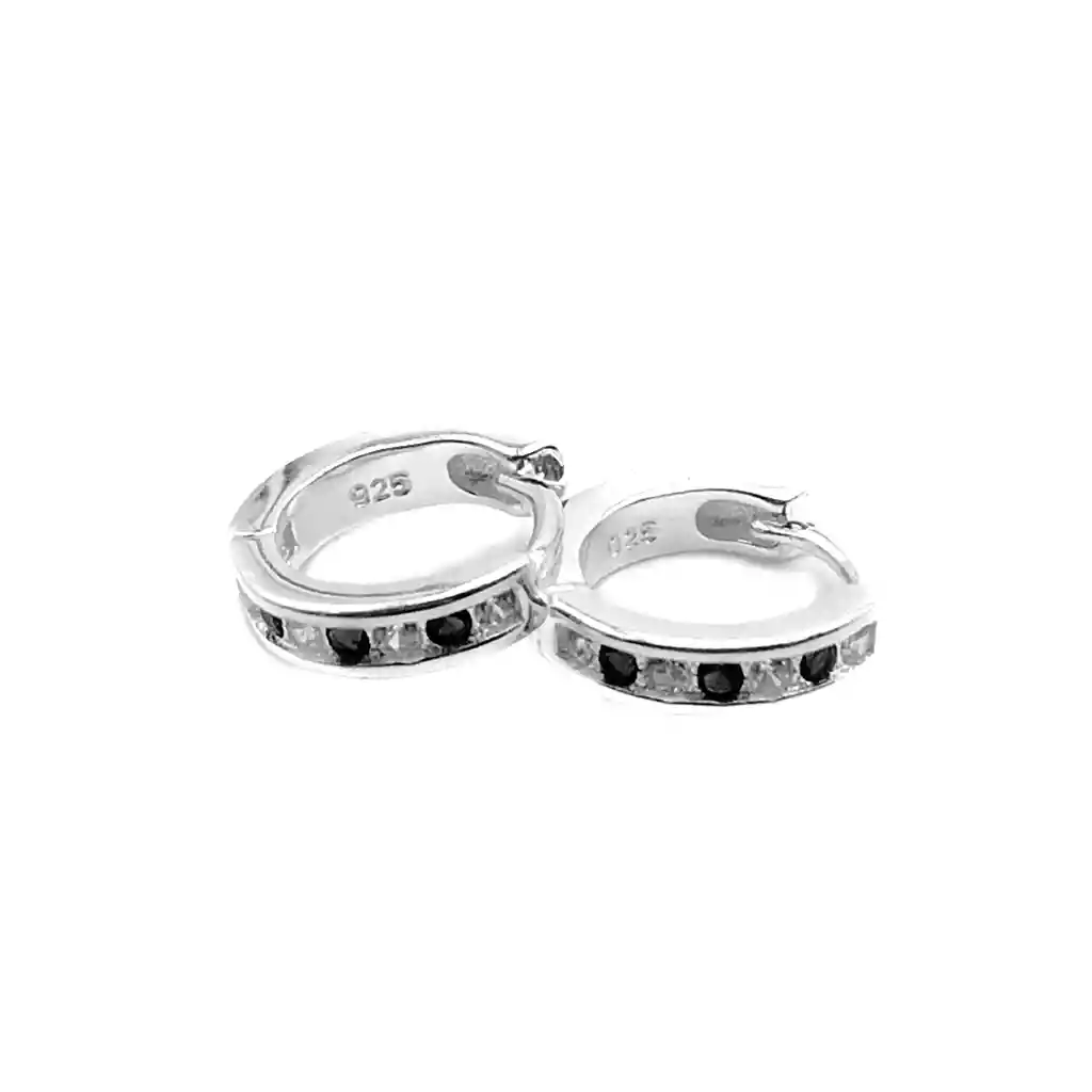 Aros Argolla Mini Circones Blancos Negros Plata Fina 925