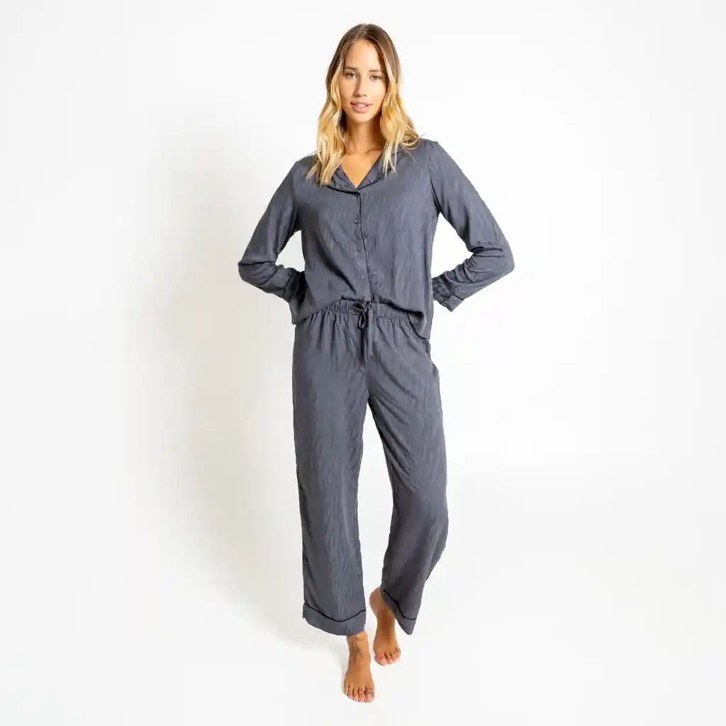 Pijama Mujer Largo Cebra Xs Gris