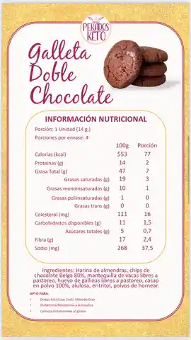 Keto Galletas Doble Chocolate (4 Unds)