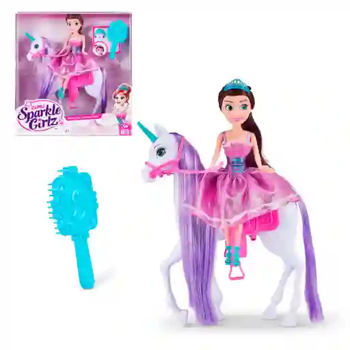 Muñeca Princesa De 27 Cms Con Caballo Unicornio Sparkle Girlz