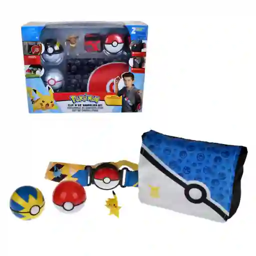 Bolso Entrenador Con 2 Pokebolas, Cinturon Y Figura Pokemon