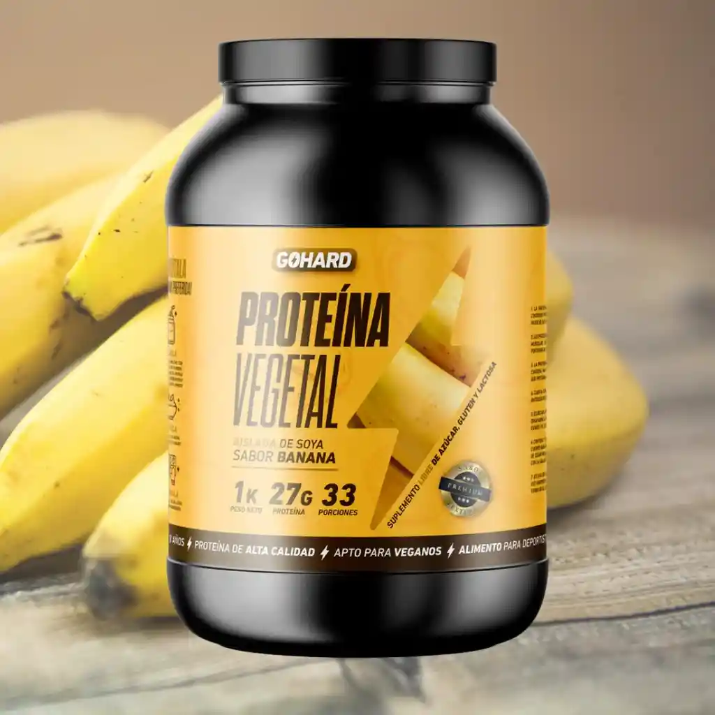 Proteína Vegetal Aislada De Soya Sabor Banana 1 Kg Marca Gohard