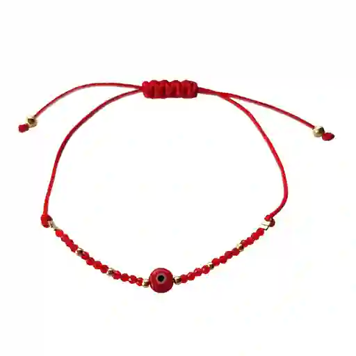 Pulsera Cristales Rojo Ojo Turco Enchapado Oro 18k Cordón Rojo