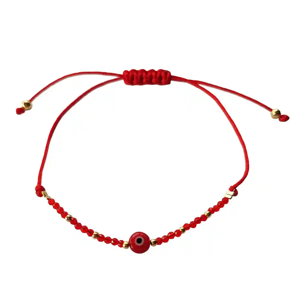 Pulsera Cristales Rojo Ojo Turco Enchapado Oro 18k Cordón Rojo