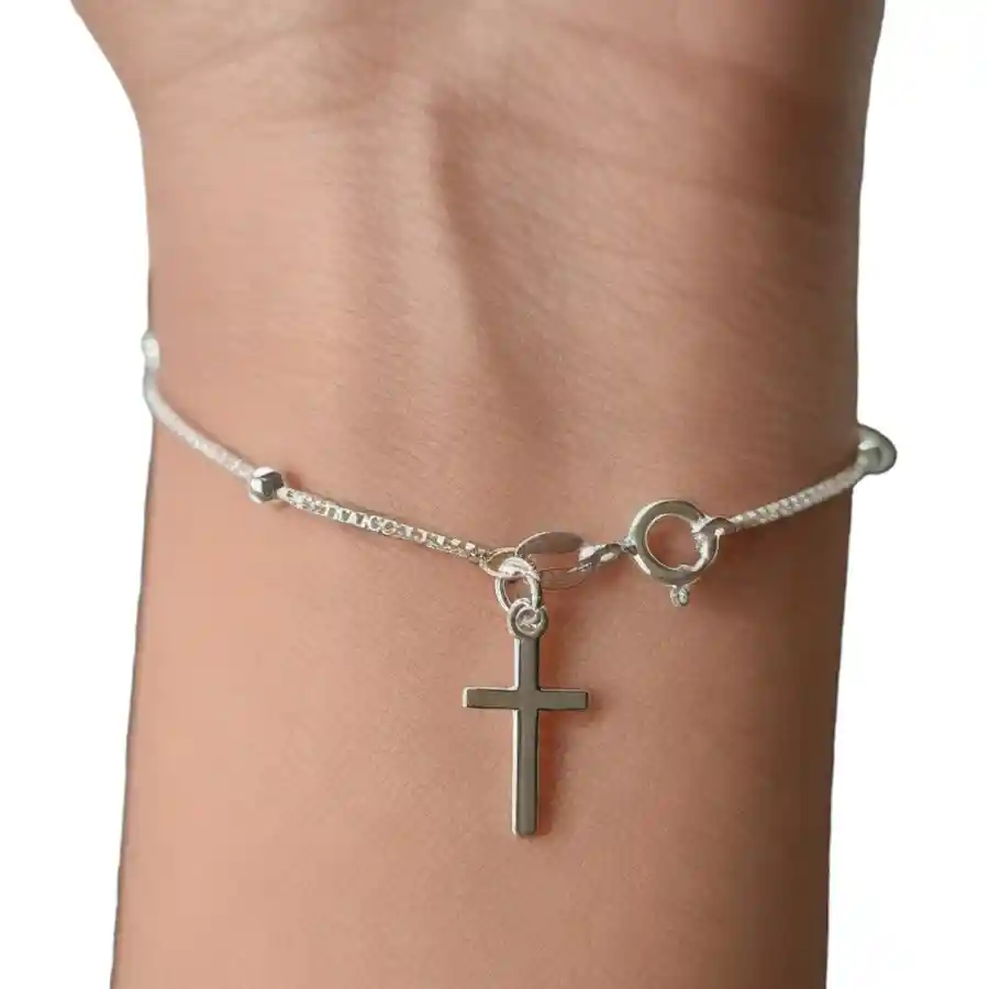 Pulsera Denario Cruz Plata Fina 925