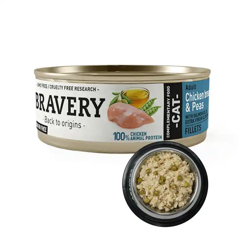 Bravery Pollo Y Guisantes Gato Lata Alimento Humedo 70 G