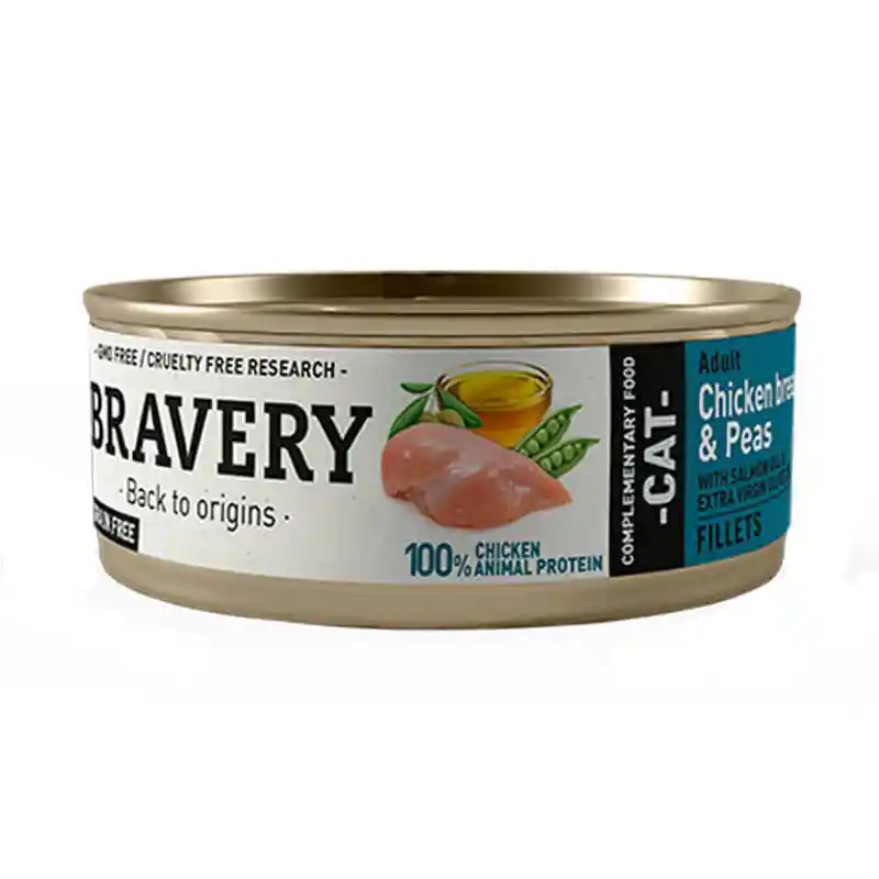 Bravery Pollo Y Guisantes Gato Lata Alimento Humedo 70 G