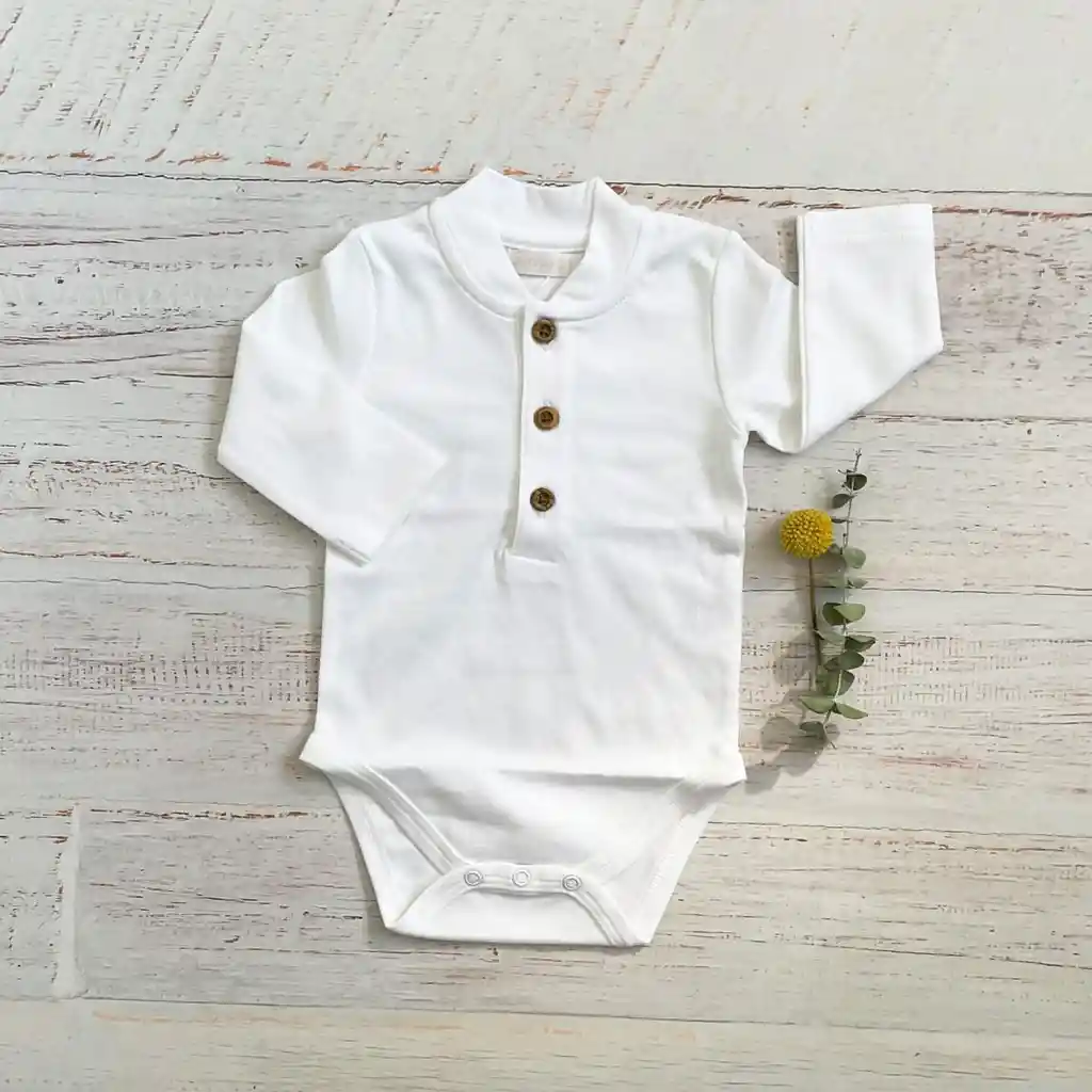 Body Teo Boton Madera Picot Blanco Talla 1/3 Meses