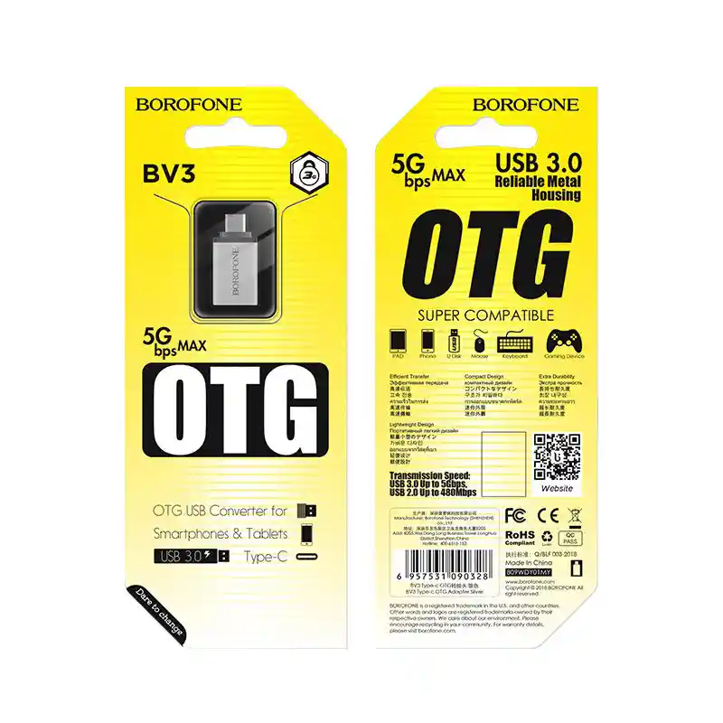 Adaptador Otg Usb-a A Usb-c/tipo C Borofone Bv3