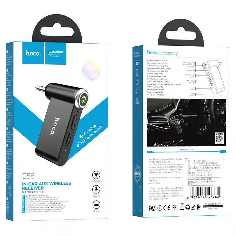 Receptor Bluetooth Hoco E58 Auxiliar Inalambrico Para Auto