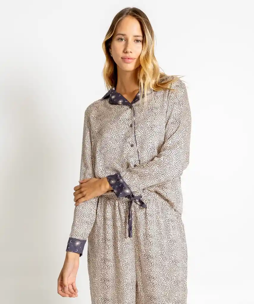 Pijama Mujer Largo Animal Dots L Beige