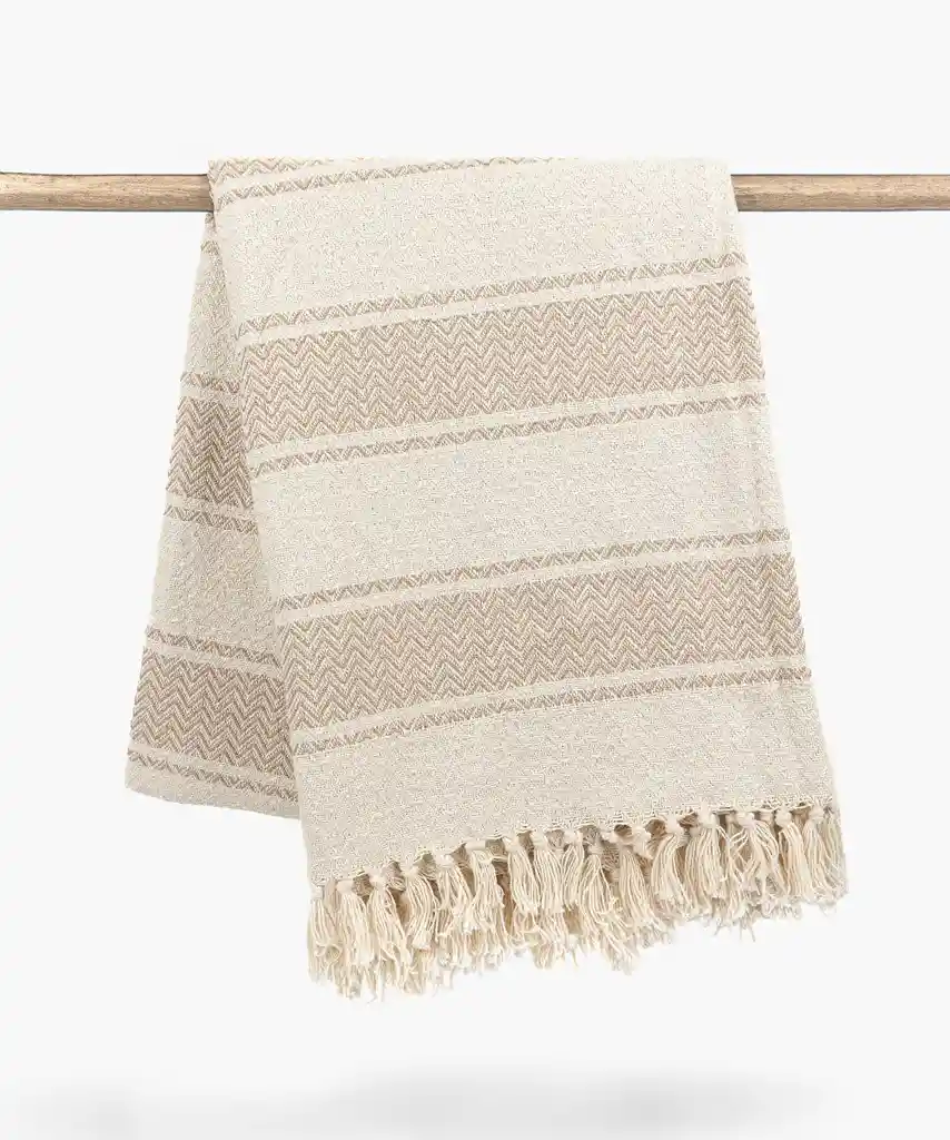 Manta Mujer Algodón Zigzag Beige