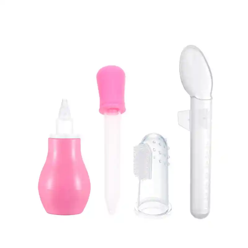 Set Cuidados Bebe Medicina Gotero Cuchara Aspirador Cepillo (rosa)