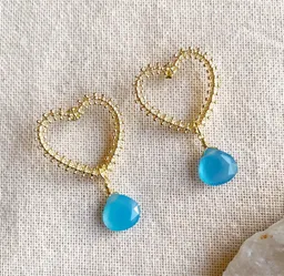 Aros Oro Corazón Calcedonia Celeste