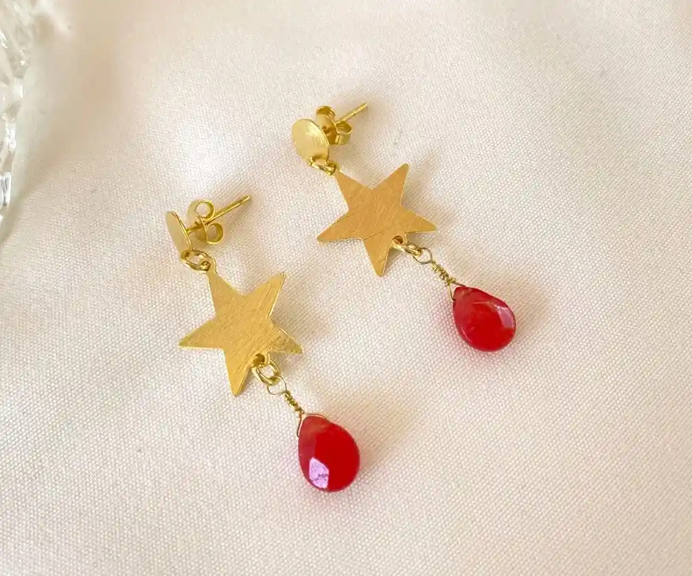 Aros Oro Estrella Calcedonia Coral