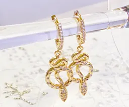 Aros Oro Argollas Serpiente Con Zircones