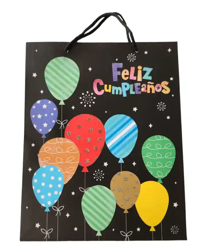 Bolsa De Regalo 18x24x8.5cm Diseños Feliz Cumpleaños Relieve Purpurina