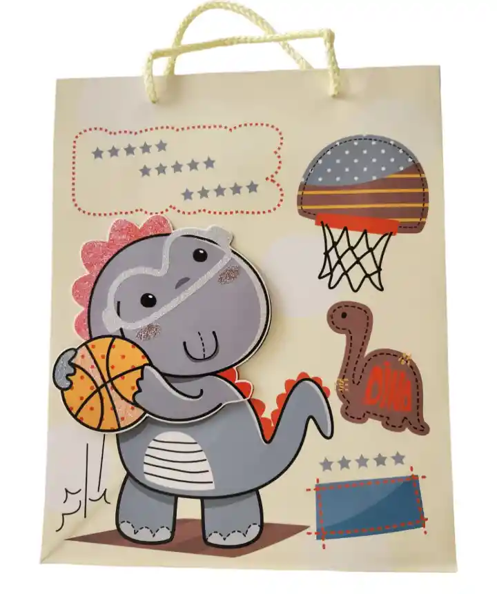 Bolsa De Regalo 26x32x10cm Dinosaurios Cool Con Relieve