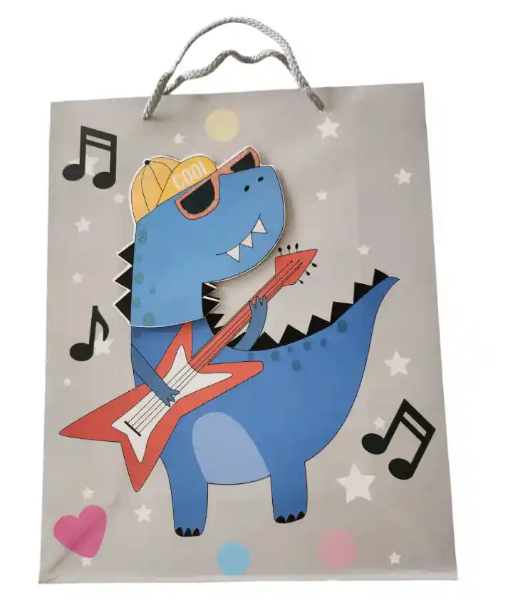 Bolsa De Regalo 26x32x10cm Dinosaurios Cool Con Relieve