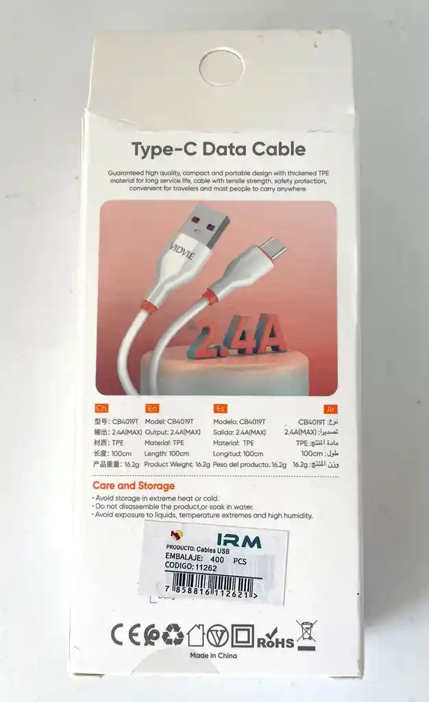 Cable Tipo C Blanco 100cm Cb4019t