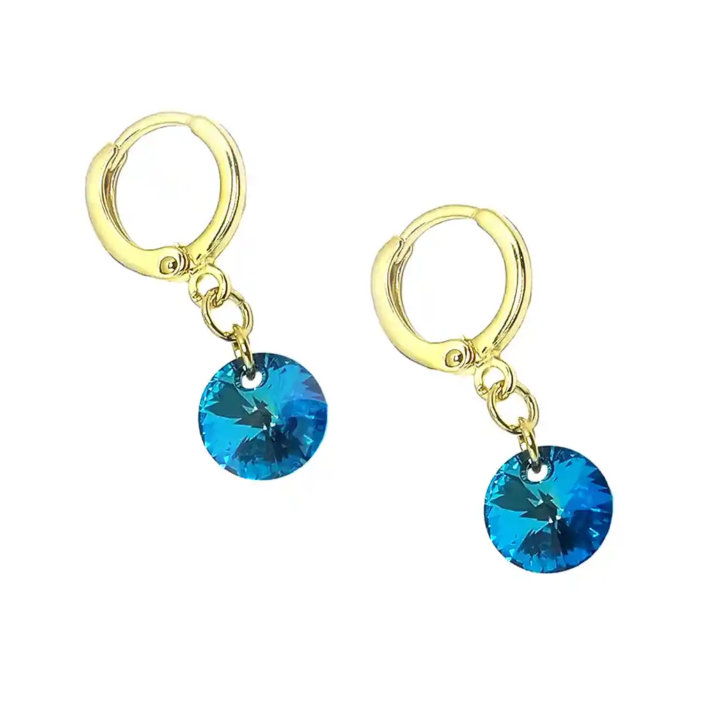 Aros Argolla Cristal Austriaco Azul Bermuda Colgante Enchapado Oro 18k