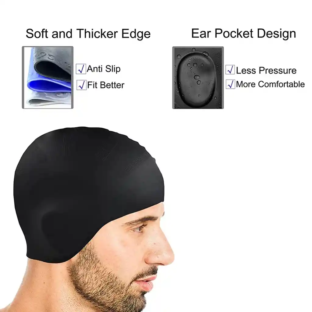 Gorro Natacion Seal Earpocket Silicona Negro (con Proteccion Oidos)