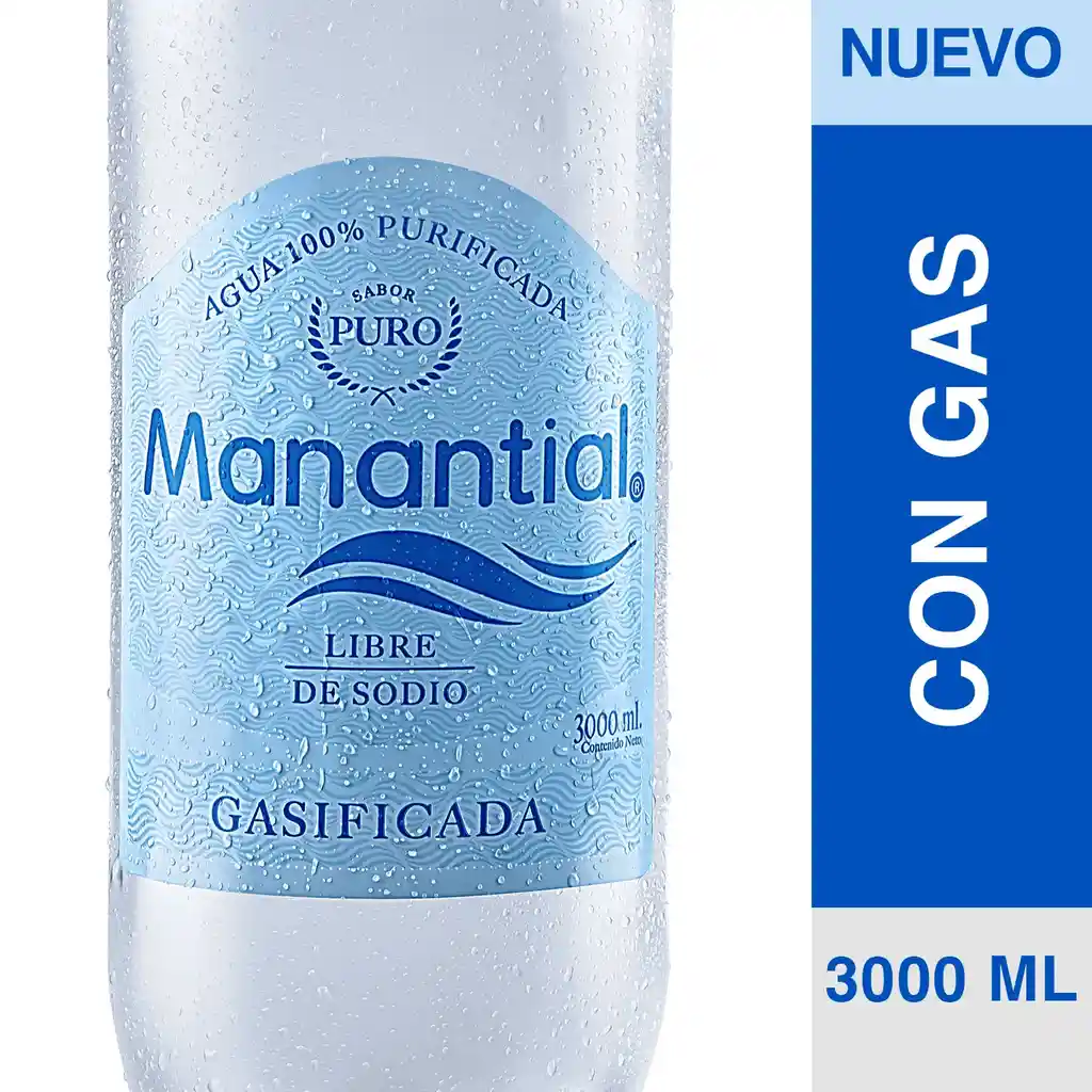 Agua Manantial Con Gas 3 Litros